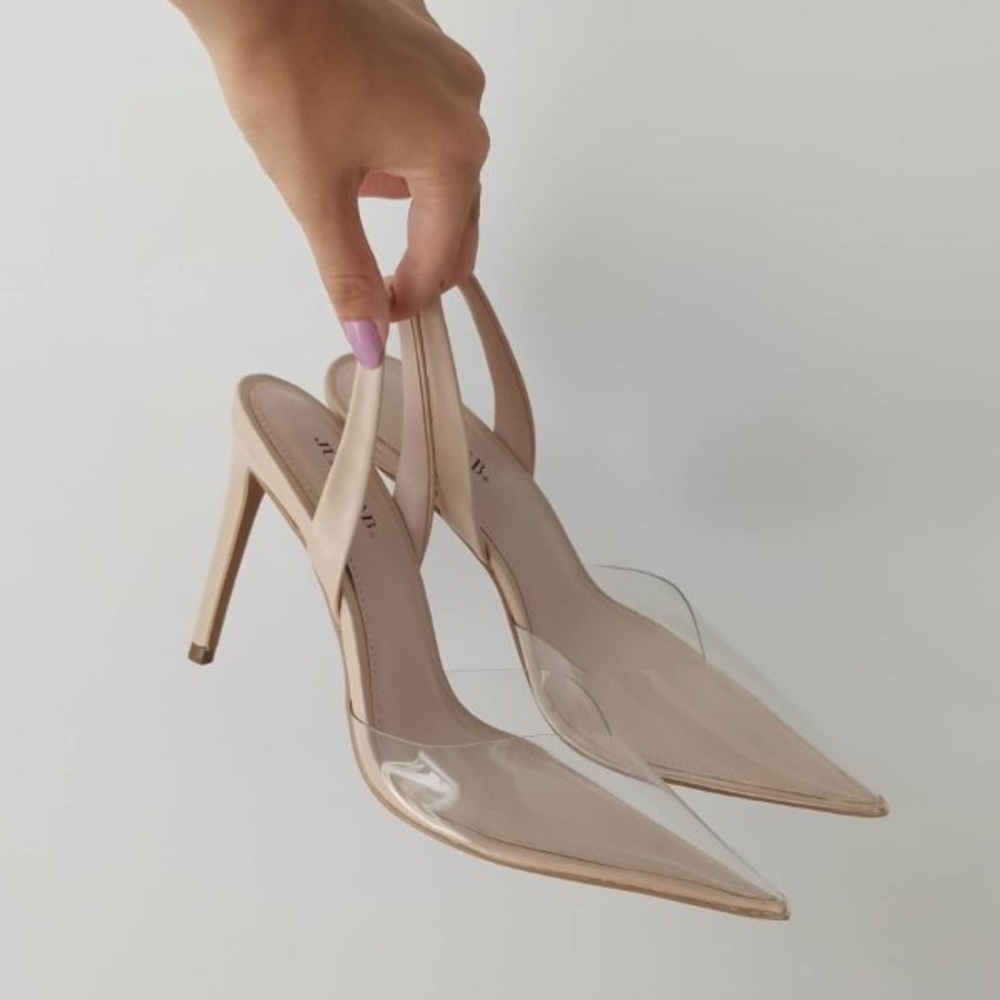 Evelyn Sling-back clear & nude pointed toe pump